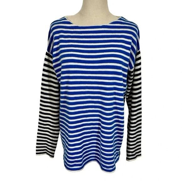 Jenni Kayne 100% Cashmere Colorblock Striped Oversized Boyfriend Sweater - Picture 2 of 11